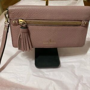 Kate Spade Pink Clutch with Gold Zipper and Tassel